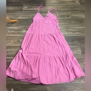Zara Pink Tiered Maxi Dress Size Small Tie Strap Boho Summer